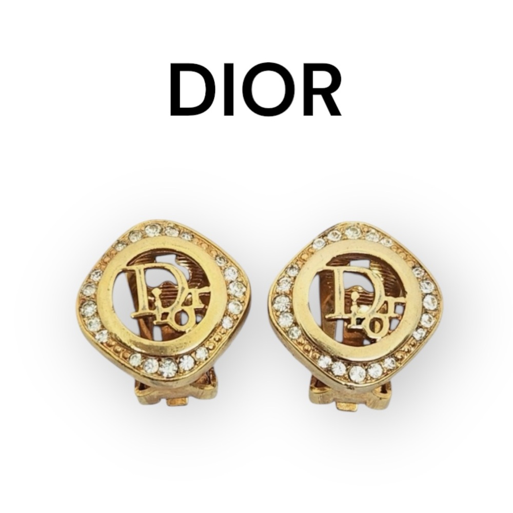DIOR Vintage Gold-tone Crystal Rhinestone Clip-On Earrings - Picture 2 of 12